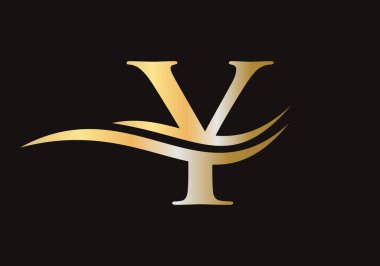 Y harfi amblem tasarımı ve su dalgası konsepti. Y Logo Tasarım Vektör Şablonu