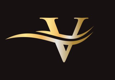 Su Dalgası Konsepti ile V harfi amblem tasarımı. V Logo Tasarım Vektör Şablonu