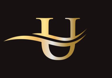 Su Dalgası Konseptli U harfi amblemi tasarımı. U Logo Tasarım Vektör Şablonu