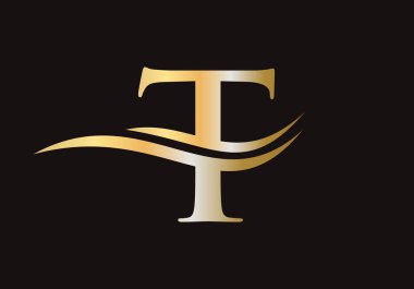 Su Dalgası Konseptli T harfi amblem tasarımı. T Logo Tasarım Vektör Şablonu