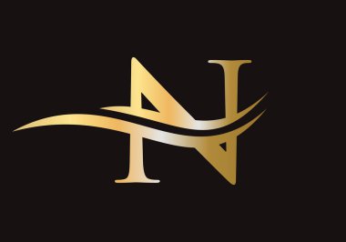 Su Dalgası Konseptli N harfi amblem tasarımı. N Logo Tasarım Vektör Şablonu