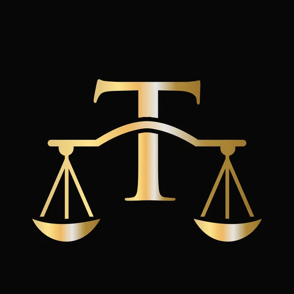 字母T标尺律师法标志设计 律师事务所初始支柱 律师签名设计与字母T概念模板 — 图库矢量图片