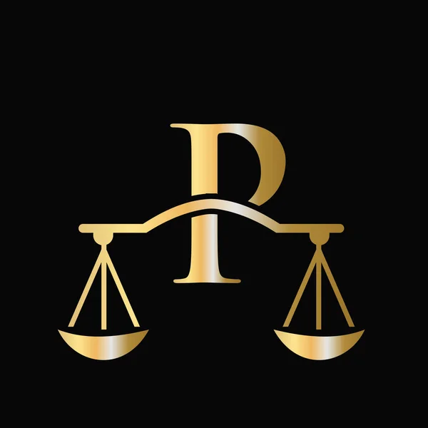 字母P标尺律师法标志设计 律师事务所初始支柱 律师签名设计P字概念模板 — 图库矢量图片