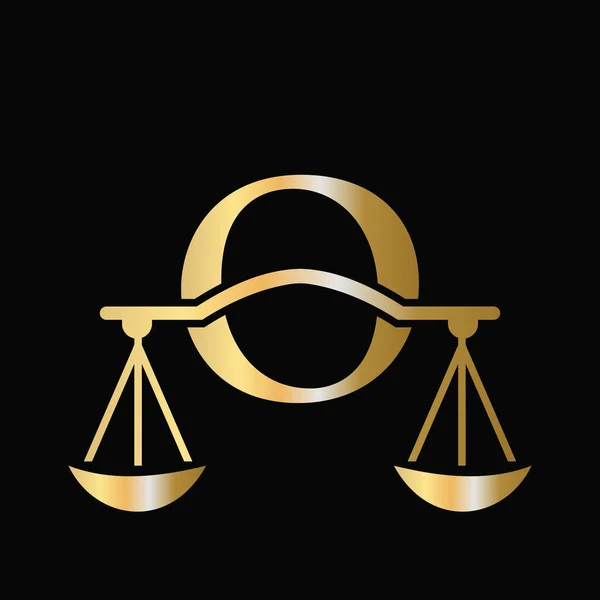 字母O标尺律师法标志设计 律师事务所初始支柱 律师签名设计 字母O概念模板 — 图库矢量图片