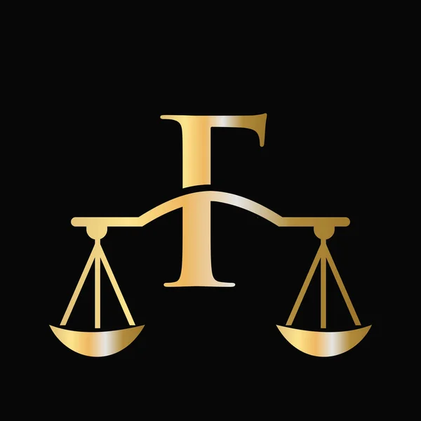 字母F标尺律师法标志设计 律师事务所初始支柱 律师签名设计及字母F概念模板 — 图库矢量图片