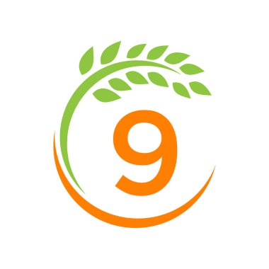 9 Harf Kavramının Tarım Logosu. Tarım ve tarım otlağı, süt, ambar logosu tasarımı. Çiftlik Rozeti, Tarım Şirketi, 9 Harf Şablonlu Eko-Çiftlik Tasarımı