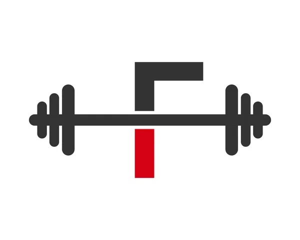 字母F签名上的健身体操标志 体操和健身初始字母F标志模板杠铃Kettlebell标志类型 — 图库矢量图片