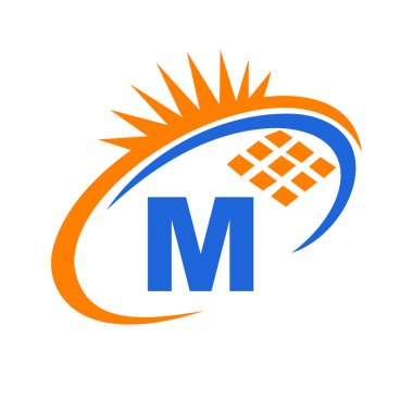 M harfi Güneş Hücresi ya da Güneş Paneli Logosu Tasarımı. Güneş, Güneş, Güneş Panelleri İşaretli M harfi logosu