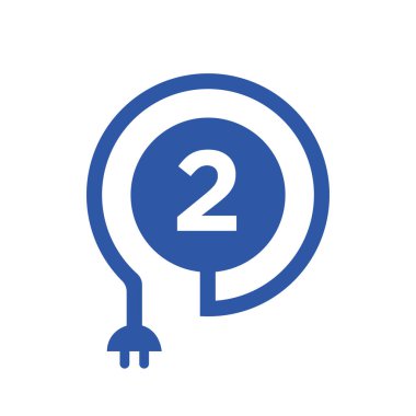 Mektup 2 'deki elektrik logosu. Curl Kablo ve Plug Adaptörü, Elektrik, Endüstriyel ve Teknoloji Vektör Şablonu ile 2 Harf Logosu