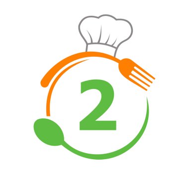 Şef Şapka, Kaşık ve Restoran Logosu için Çatal 2 logosu. Logotype Restoranı 2. Mektup Kaşık ve Çatal Kavramında