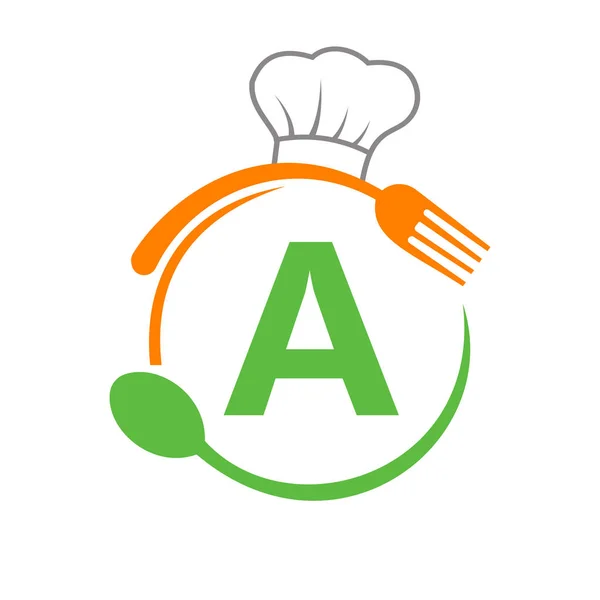 Lettre Logo Avec Chapeau Chef Cuillère Fourchette Pour Logo Restaurant — Image vectorielle