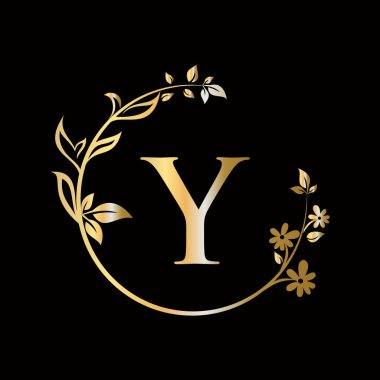 Y harfi çiçek logosu şirket, iş yeri, dekoratif, çiçek, güzellik, spa premium vektör şablonu için yaratıcı bir konsept
