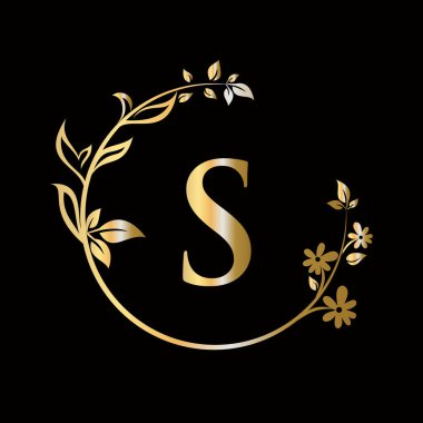 S harfi çiçek logosu şirket, iş yeri, dekoratif, çiçek, güzellik, spa premium vektör şablonu için yaratıcı bir konsept