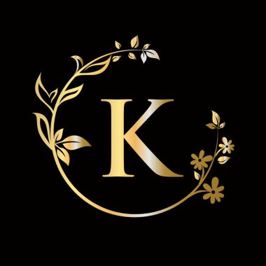 K harfi çiçek logosu şirket, işletme, dekoratif, çiçek, güzellik, spa premium vektör şablonu için yaratıcı bir konsept