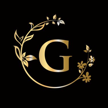 G harfi çiçek logosu şirket, iş yeri, dekoratif, çiçek, güzellik, spa premium vektör şablonu için yaratıcı bir konsept