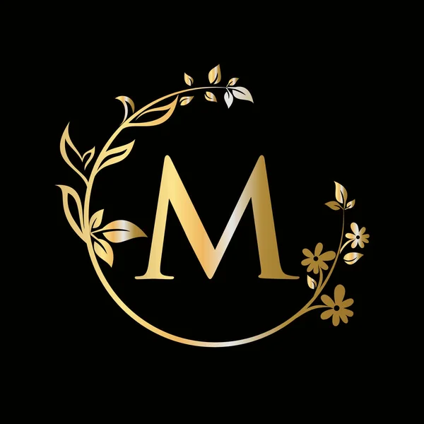 手紙M会社 ビジネス 美しさ スパプレミアムベクトルテンプレートのための創造的な概念を持つ美しさの花のロゴ — ストックベクタ