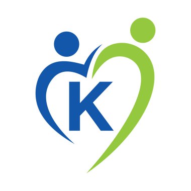 K harfi vektör şablonuna sosyal yardım logosu. Takım çalışması, Heart, People, Family Care, Love Logos. Hayır Kurumu Yaratıcı Bağış İmza K Mektubu