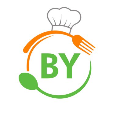 Şef Şapka Kaşığı ve Çatal Şablonu ile Restoran Logosunun Mektubu. Logo Logosu Mektup Üzerinde Barbekü, Logo Vektörü
