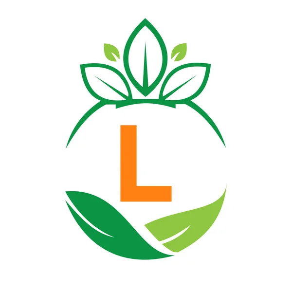 Ecología Salud Letra Eco Orgánica Logo Fresco Agricultura Granja Hortalizas — Vector de stock