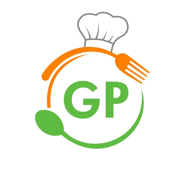 Carta Restaurante Logo Con Chef Sombrero Cuchara Plantilla Tenedor Logo — Vector de stock