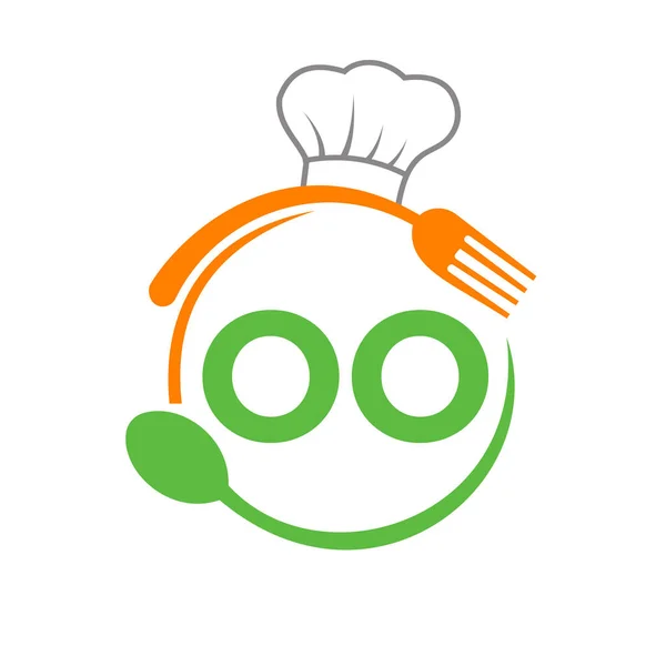 Şef Şapka Kaşığı Çatal Şablonu Ile Restoran Logosu Mektubu Restoran — Stok Vektör