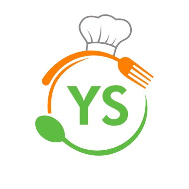 Şef Şapka Kaşığı ve Çatal Şablonu ile YS Restoran Logosu. YS Harfi üzerindeki Restoran Logosu Barbekü, Logo Vektörü