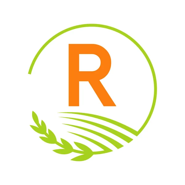 R文字の概念上の農業ロゴ 農業ロゴマークR文字テンプレート — ストックベクタ