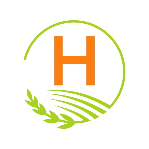 H文字の概念上の農業ロゴ 農業ロゴマークH文字テンプレート — ストックベクタ