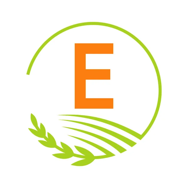 Eレターのコンセプトで農業ロゴ 農業ロゴマークEレターテンプレート — ストックベクタ