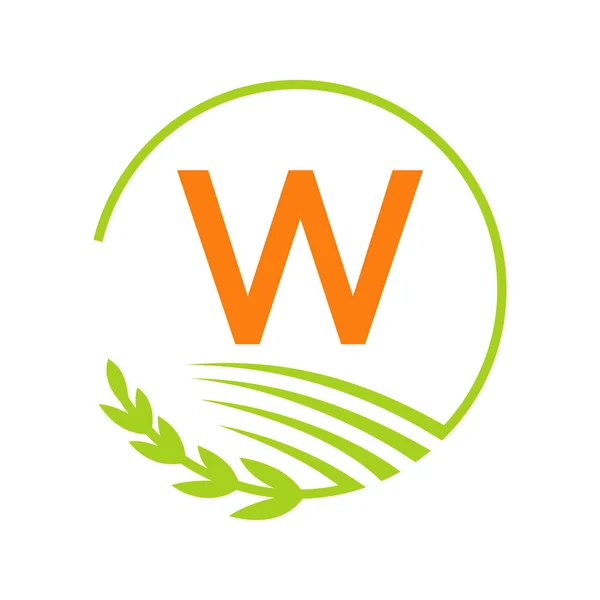 农业标志W字概念 农业和农耕标志符号W字母模板 — 图库矢量图片