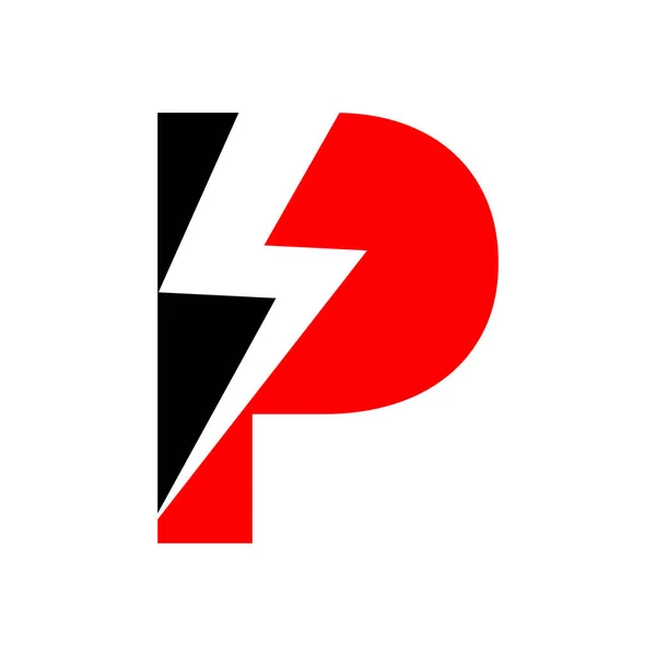 Power Logo LetterとLightning Energy Technology 照明サンダーボルトテンプレート付きパワーPレターロゴデザイン — ストックベクタ