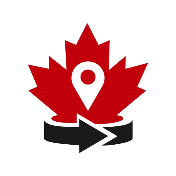 Projekt Logo Lokalizacji Klonu Kanadyjskie Logo Lokalizacji Czerwony Liść Klonu — Wektor stockowy