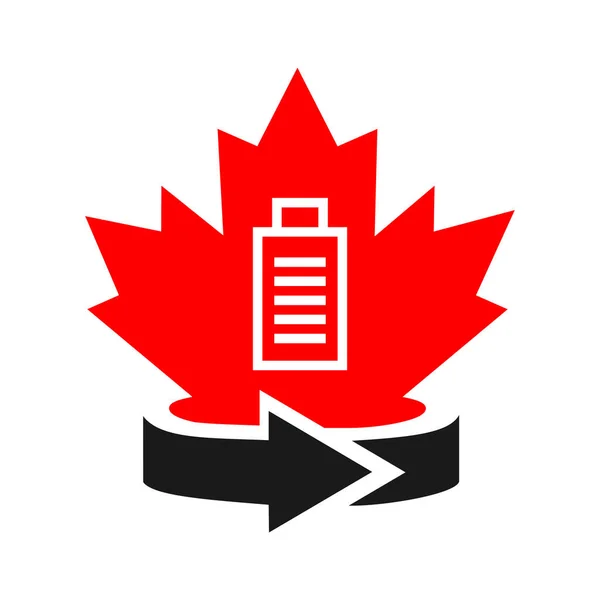 Projekt Logo Maple Battery Kanadyjskie Logo Baterii Czerwony Liść Klonu — Wektor stockowy