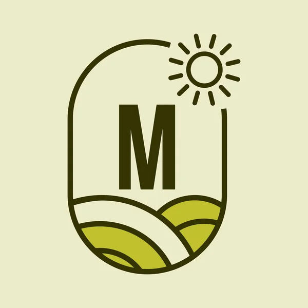 Harfi Amblem Şablonunda Tarım Logosu Tarım Çiftliği Tarım Şletmeleri Güneş — Stok Vektör