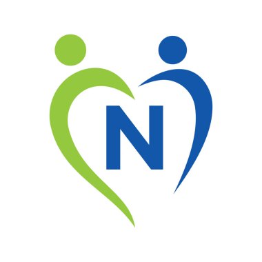 Harf N Vektör Şablonunda Toplum Bakımı Logosu. Takım çalışması, Heart, People, Family Care, Love Logos. Hayır Kurumu Yaratıcı Bağış İmzası N harfiyle
