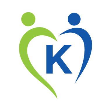 K harfi vektör şablonuna sosyal yardım logosu. Takım çalışması, Heart, People, Family Care, Love Logos. Hayır Kurumu Yaratıcı Bağış İmza K Mektubu
