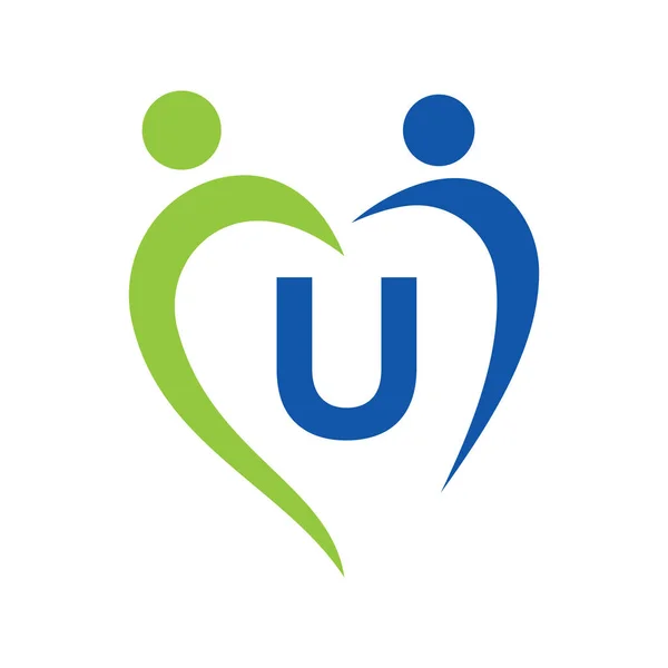 Логотип Сообщества Уходу Векторным Шаблоном Буквы Командная Работа Сердце Люди — стоковый вектор