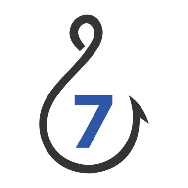 7. harf üzerinde balık amblemi, balık ve kanca logosu şablonu