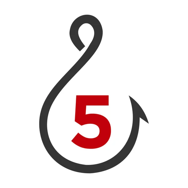 Visserij Logo Brief Teken Vis Haak Logo Sjabloon — Stockvector