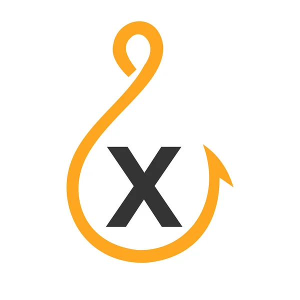 Fiskerilogotypen Bokstaven Sign Fish Hook Logo Template — Stock vektor