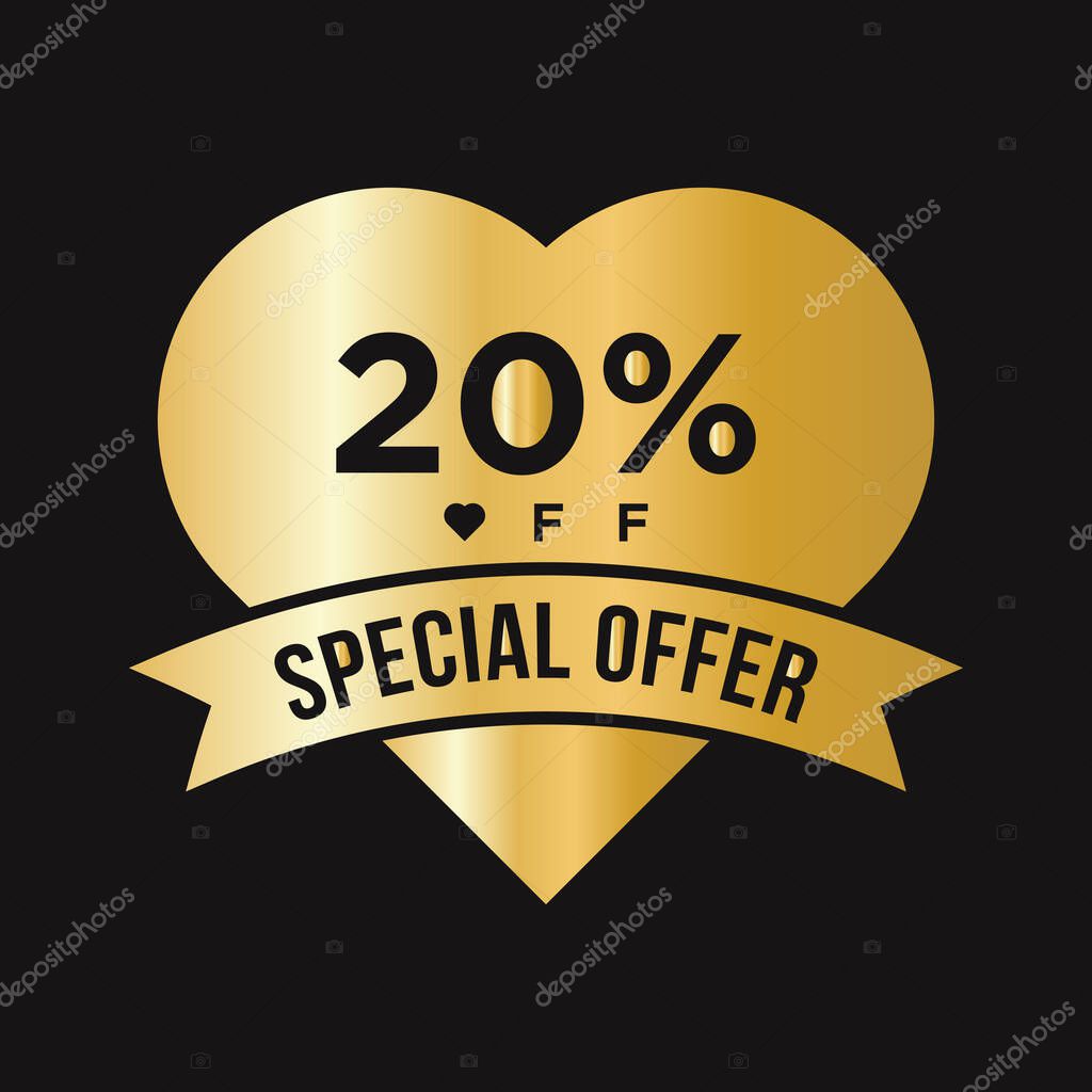 20% OFF Sale Discount Promotion Banner. Special Offer, Event, Valentine Day Sale, Holiday Discount Tag Template