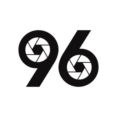 İlk Mektup 96 Fotoğraf Makinesi Lens Konsepti. Fotoğraf Logosu 96 Harf Kamerası İşaret Logosu