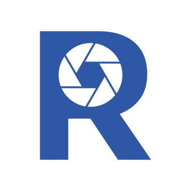 Baş harf R Fotoğraf Makinesi Lens Kavramı. Fotoğraf Logosu Birleştirilmiş R Harfi Kamera Logosu