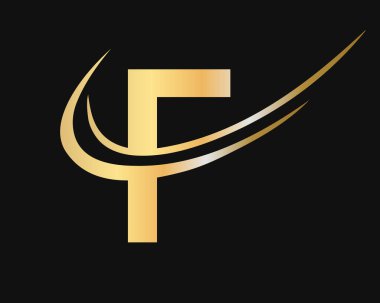 Altın renkli F harfi logo tasarımı. Lüks markalaşma için F logosu