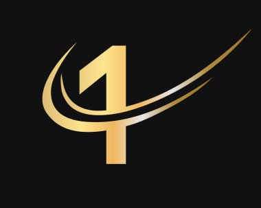 İlk 1 harf logo vektör şablonu. Swoosh Harf 1 logoti tasarımı