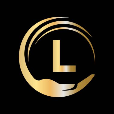 L harfi üzerindeki el bakım logosu şablonu. İlk Birlik Vakfı tabelası. L Harfi Şablonu ile Birlik Ekibi Çalışma Logosu Tasarımı