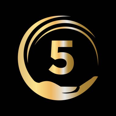 Beşinci mektubun el bakım logosu şablonu. İlk Birlik Yardım Vakfı İşareti. 5 Harf Şablonlu Birlik Ekibi Çalışma Logosu Tasarımı