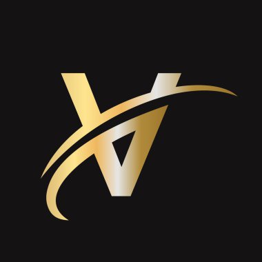 İlk harf V logo tasarımı ve işaret levhası. V logotype tabanlı alfabe iş logosu altın rengi