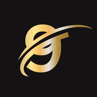 İlk harf 9 logo tasarımı. Üzerinde swoosh işareti var. 9 logoti tabanlı alfabe iş logosu altın rengi