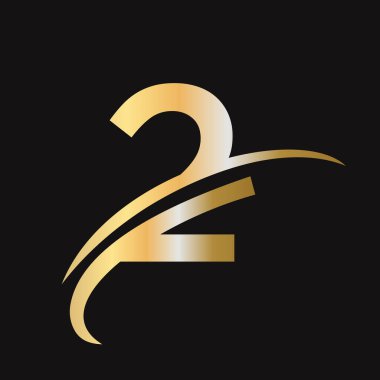 İlk harf 2 logo tasarımı. Üzerinde swoosh işareti var. 2 logotip tabanlı alfabe iş logosu altın rengi